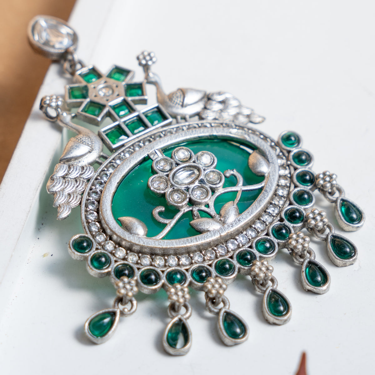 HAZEL FAUX SILVER SEMI HAND ANTIQUE EARRINGS ER937