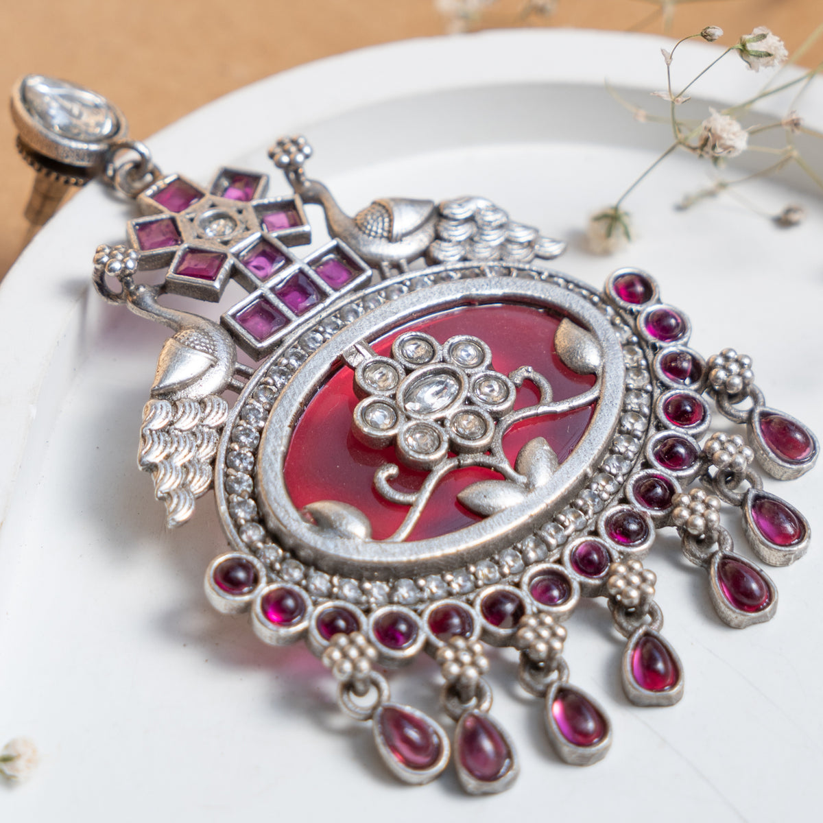 HAZEL FAUX SILVER SEMI HAND ANTIQUE EARRINGS ER937