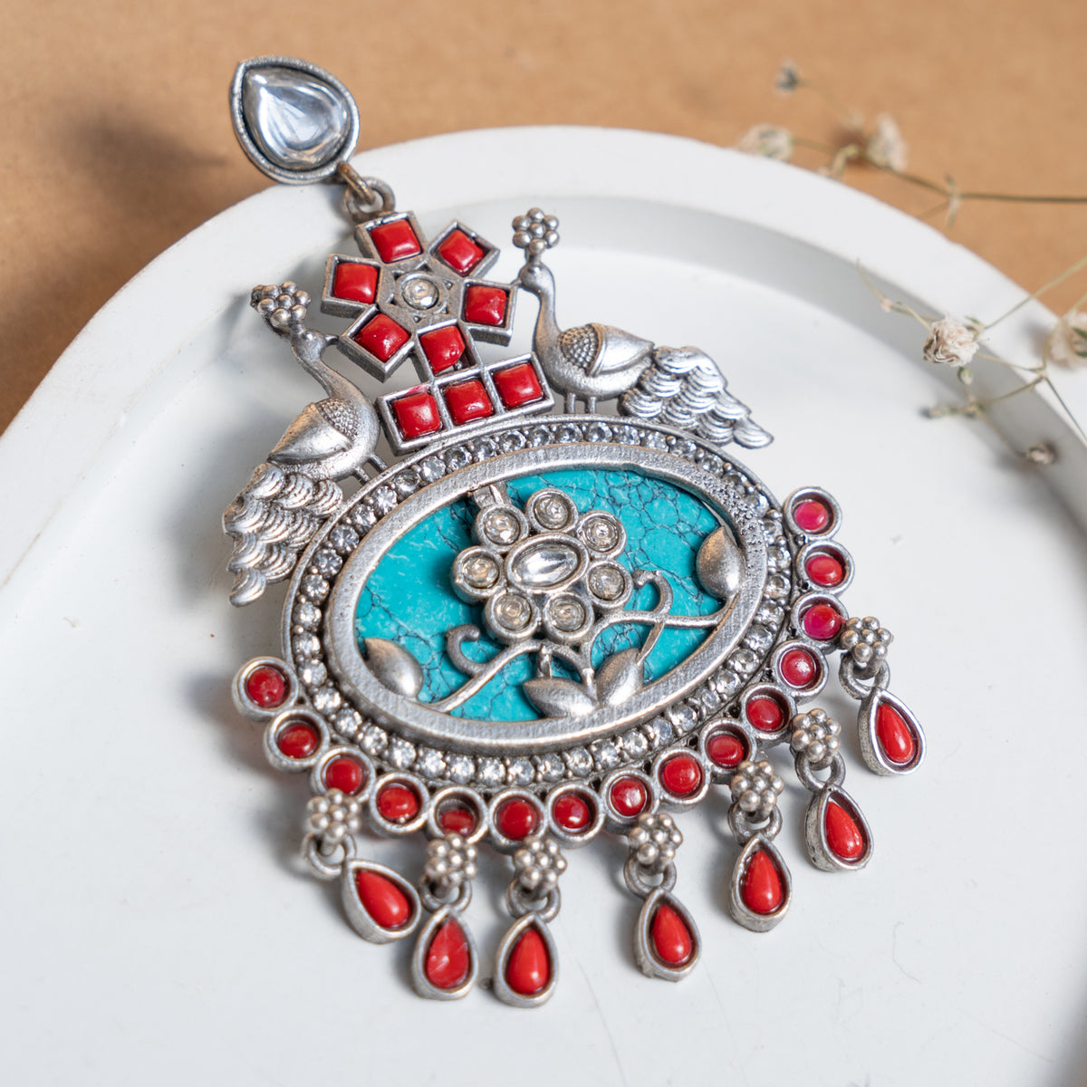 HAZEL FAUX SILVER SEMI HAND ANTIQUE EARRINGS ER937