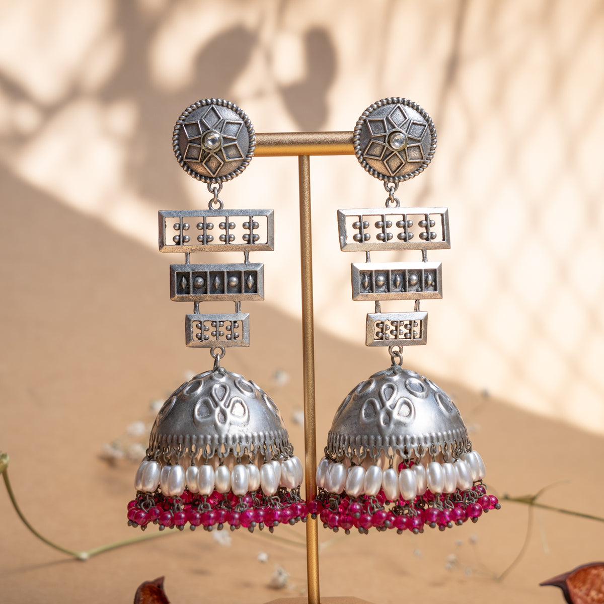 CHOLE FAUX SILVER ANTIQUE EARRINGS/JHUMKAS ER888