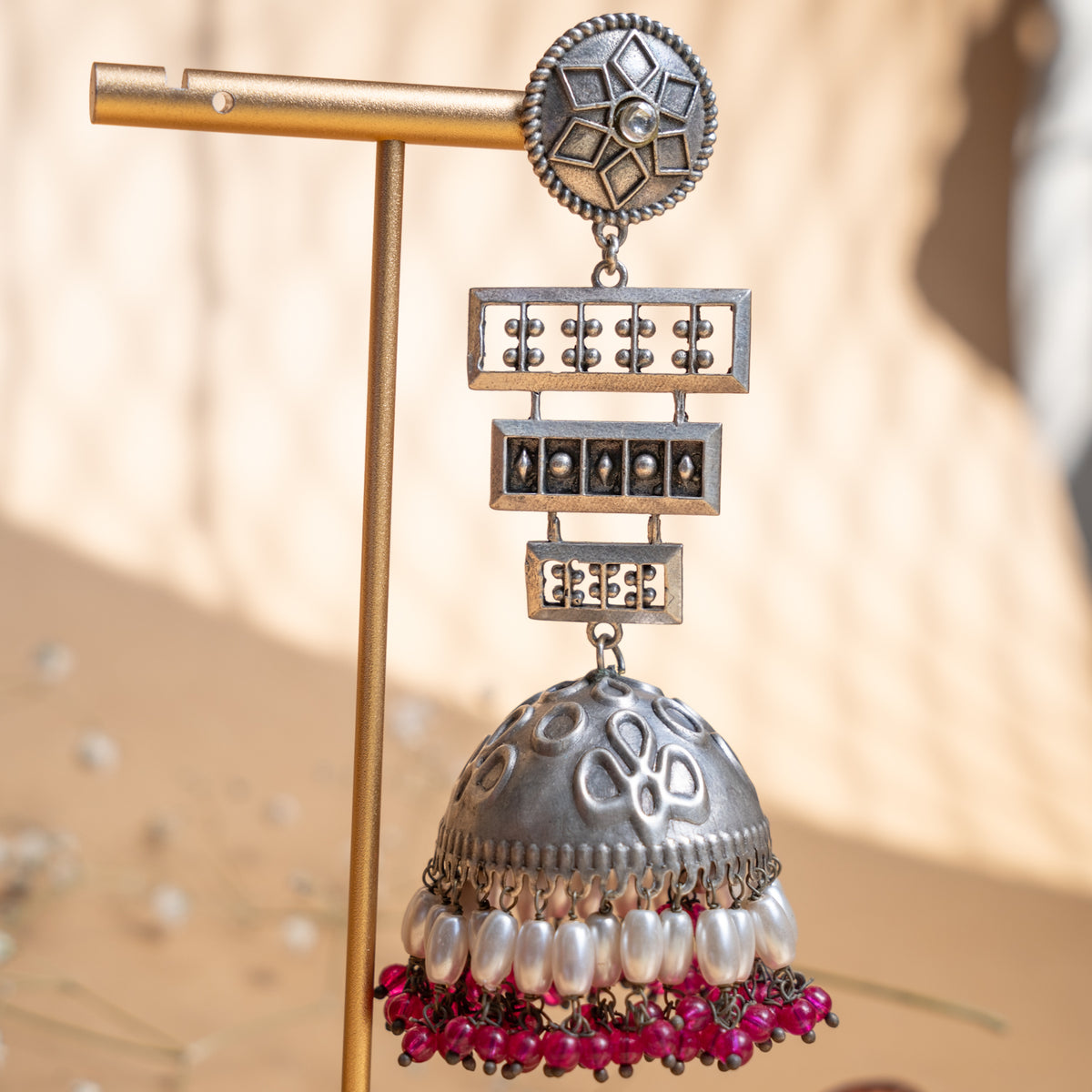 CHOLE FAUX SILVER ANTIQUE EARRINGS/JHUMKAS ER888