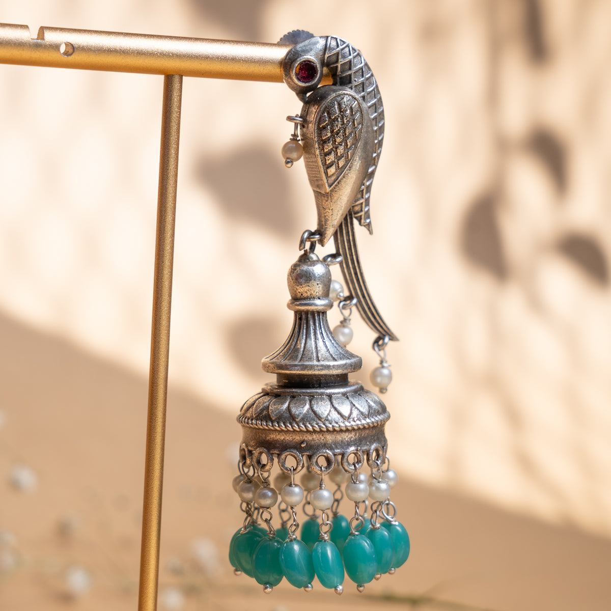 MILA FAUX SILVER SEMI HANDMADE ANTIQUE EARRINGS/JHUMKAS ER890