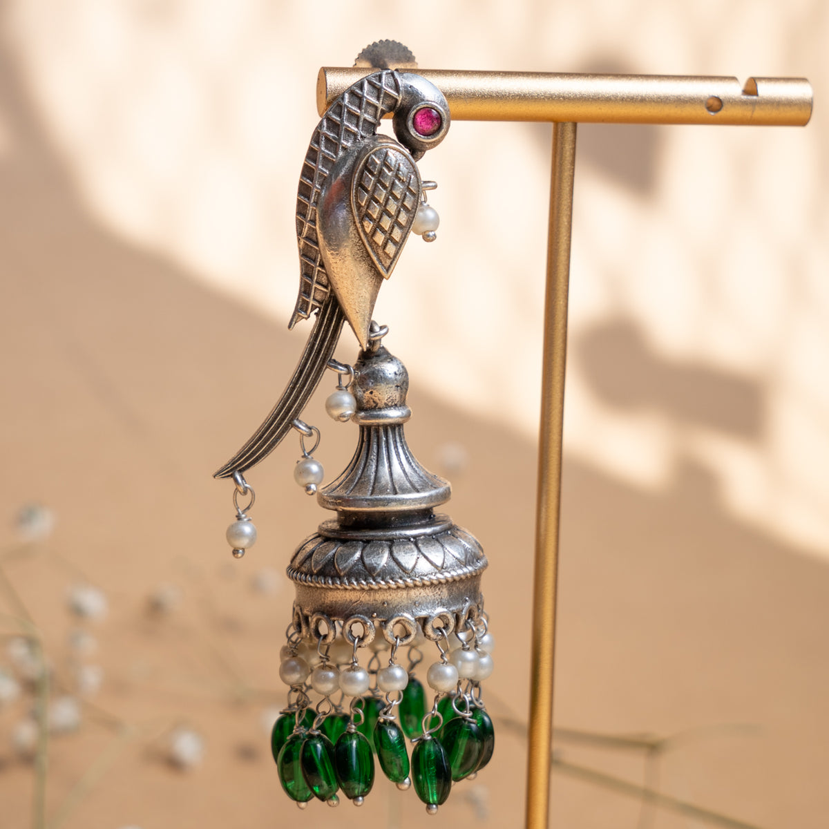 MILA FAUX SILVER SEMI HANDMADE ANTIQUE EARRINGS/JHUMKAS ER890