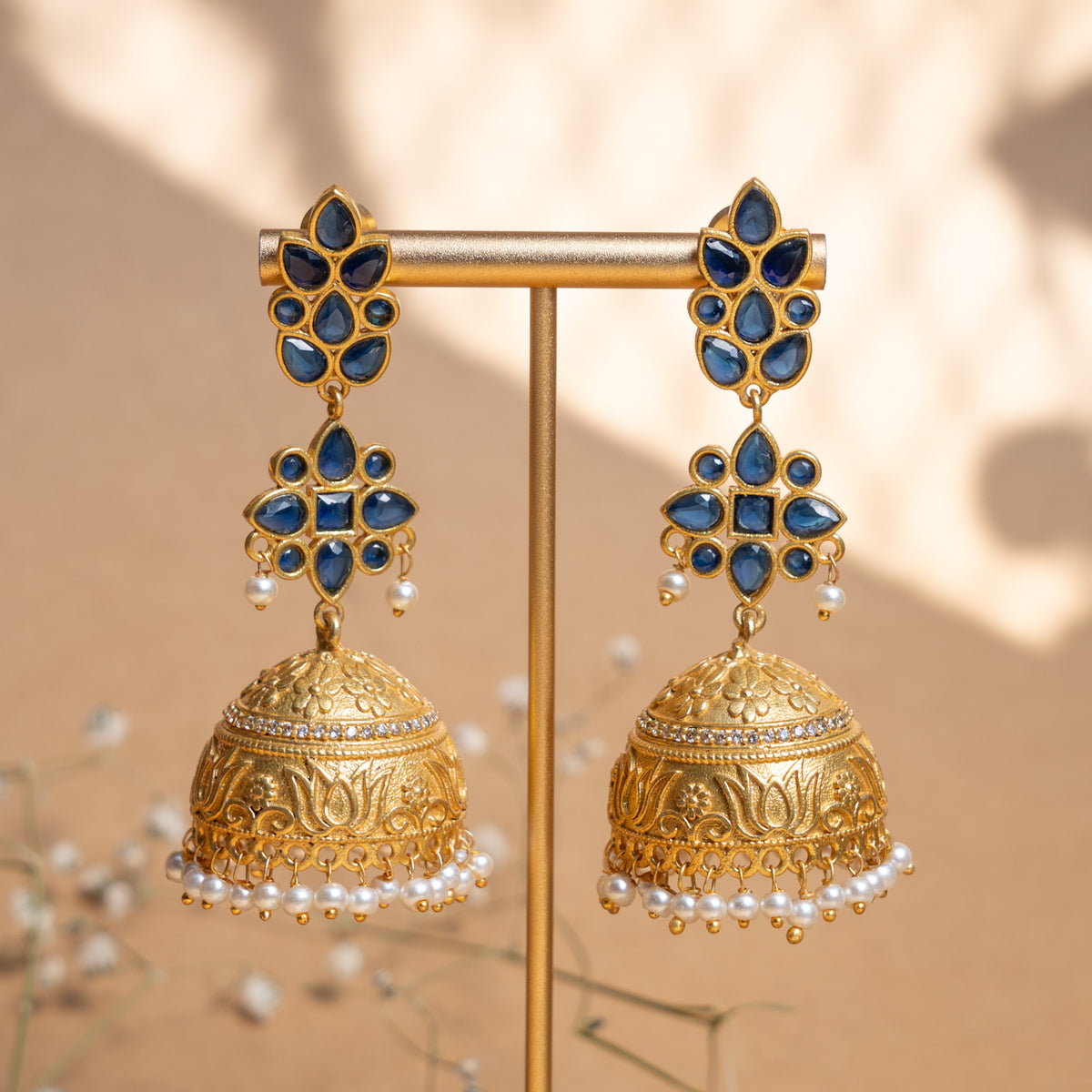 LAYLA GOLD TONED ANTIQUE SEMI HANDMADE EARRINGS/JHUMKAS ER893