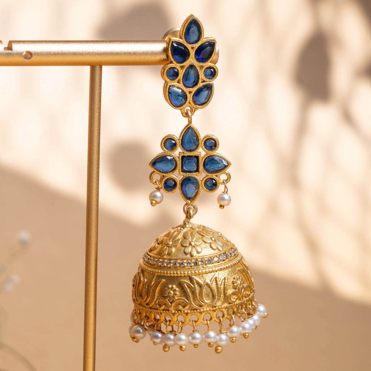 LAYLA GOLD TONED ANTIQUE SEMI HANDMADE EARRINGS/JHUMKAS ER893