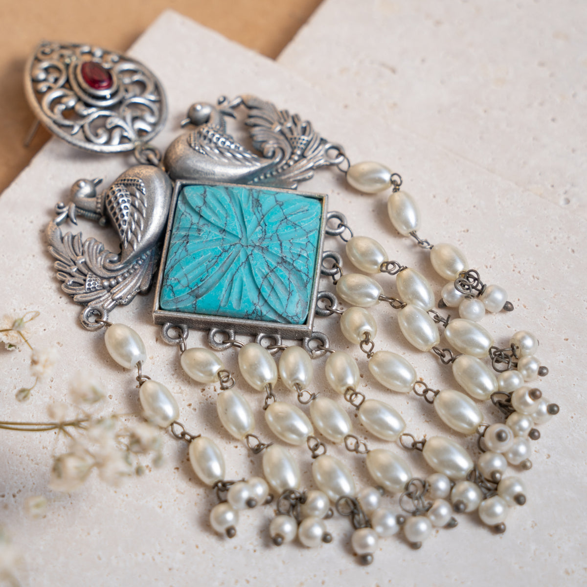 NORA FAUX SILVER SEMI HANDMADE ANTIQUE EARRINGS ER887