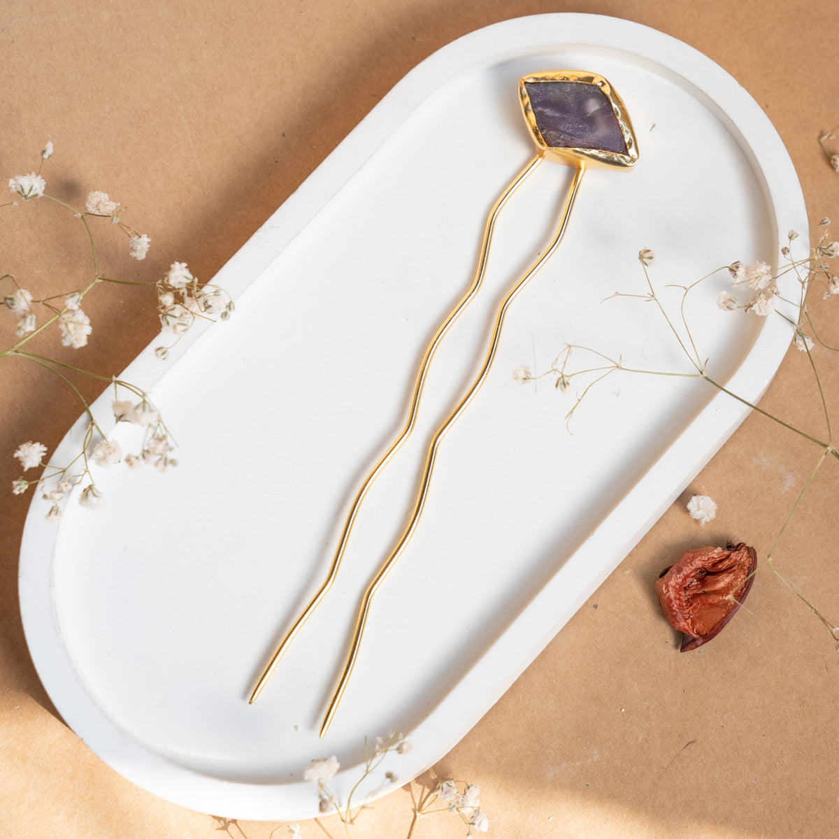 RIMANA HANDMADE PREMIUM GOLD TONED NATURAL STONE HAIR CLIP HEAD ACCESSORIES HA12