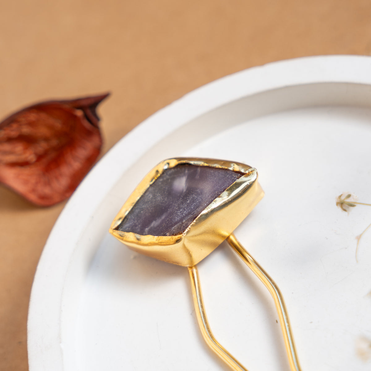 RIMANA HANDMADE PREMIUM GOLD TONED NATURAL STONE HAIR CLIP HEAD ACCESSORIES HA12