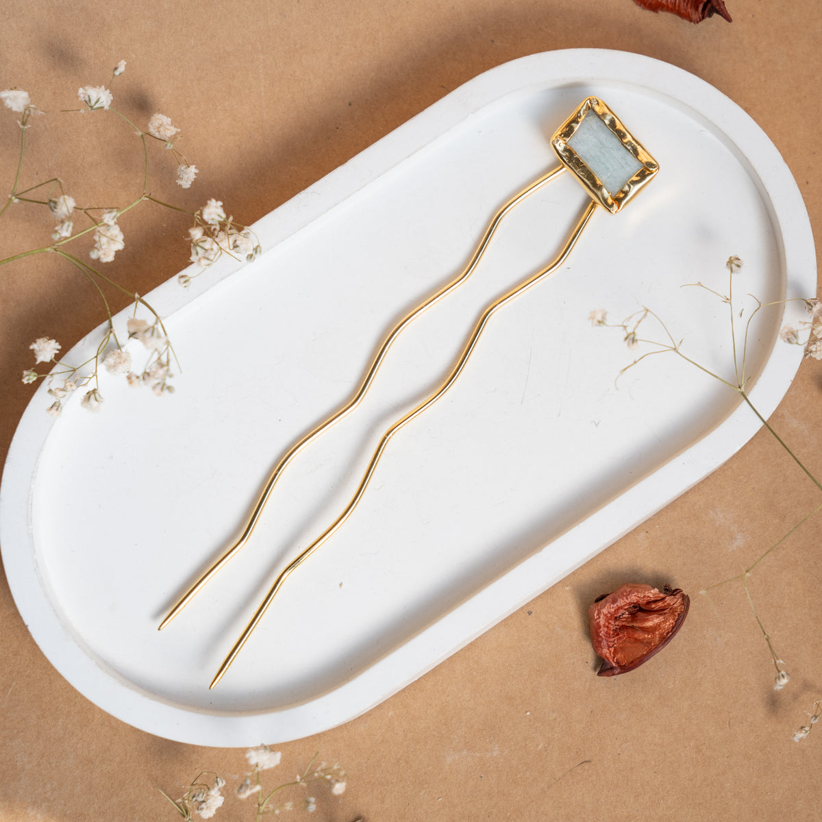 RIMANA HANDMADE PREMIUM GOLD TONED NATURAL STONE HAIR CLIP HEAD ACCESSORIES HA12