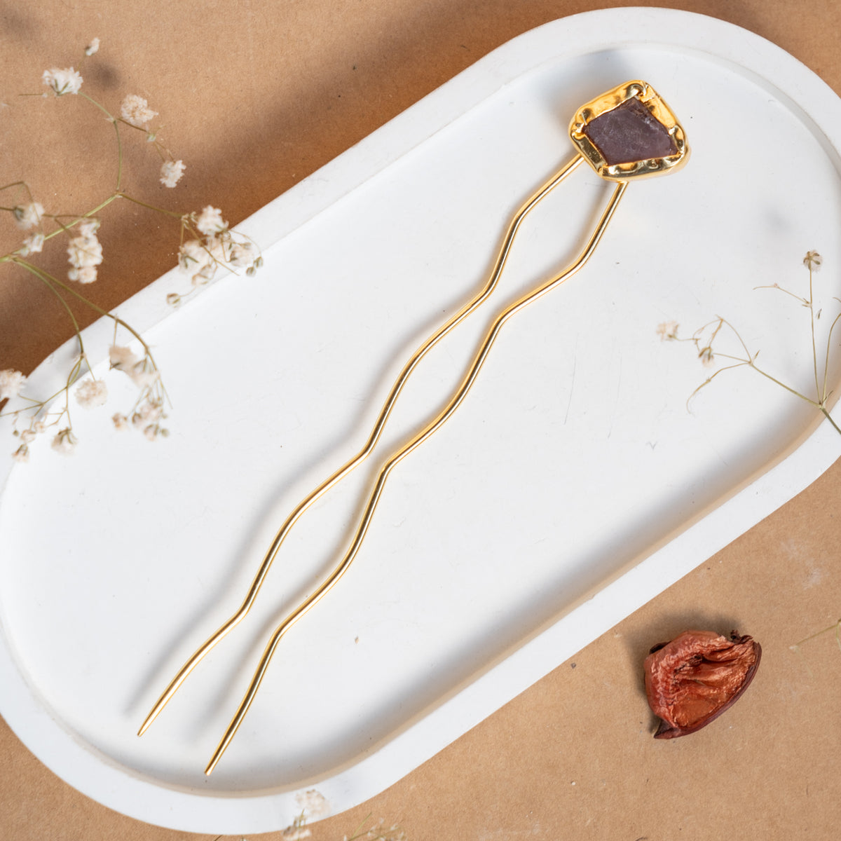 RIMANA HANDMADE PREMIUM GOLD TONED NATURAL STONE HAIR CLIP HEAD ACCESSORIES HA12