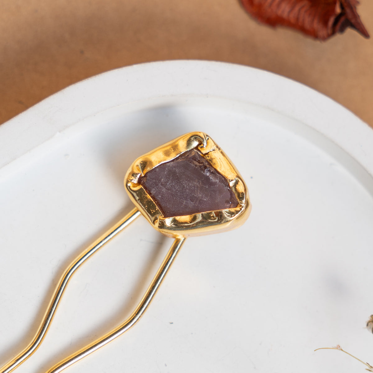 RIMANA HANDMADE PREMIUM GOLD TONED NATURAL STONE HAIR CLIP HEAD ACCESSORIES HA12