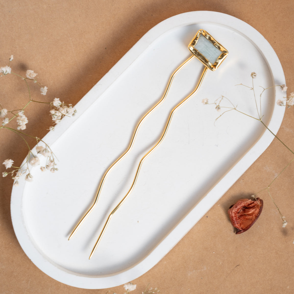 RIMANA HANDMADE PREMIUM GOLD TONED NATURAL STONE HAIR CLIP HEAD ACCESSORIES HA12