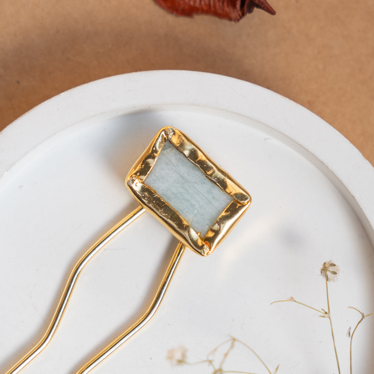 RIMANA HANDMADE PREMIUM GOLD TONED NATURAL STONE HAIR CLIP HEAD ACCESSORIES HA12