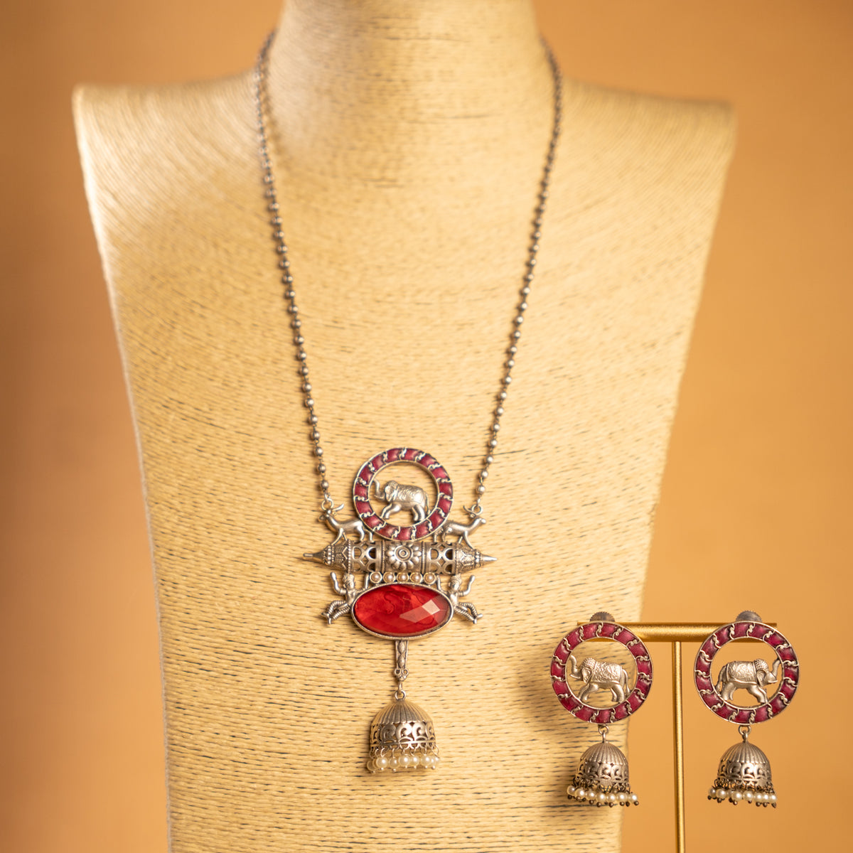 RYLEE BIJOUX FAUX SILVER SEMI HANDMADE NECKLACE/MALAS WITH EARRING NL312