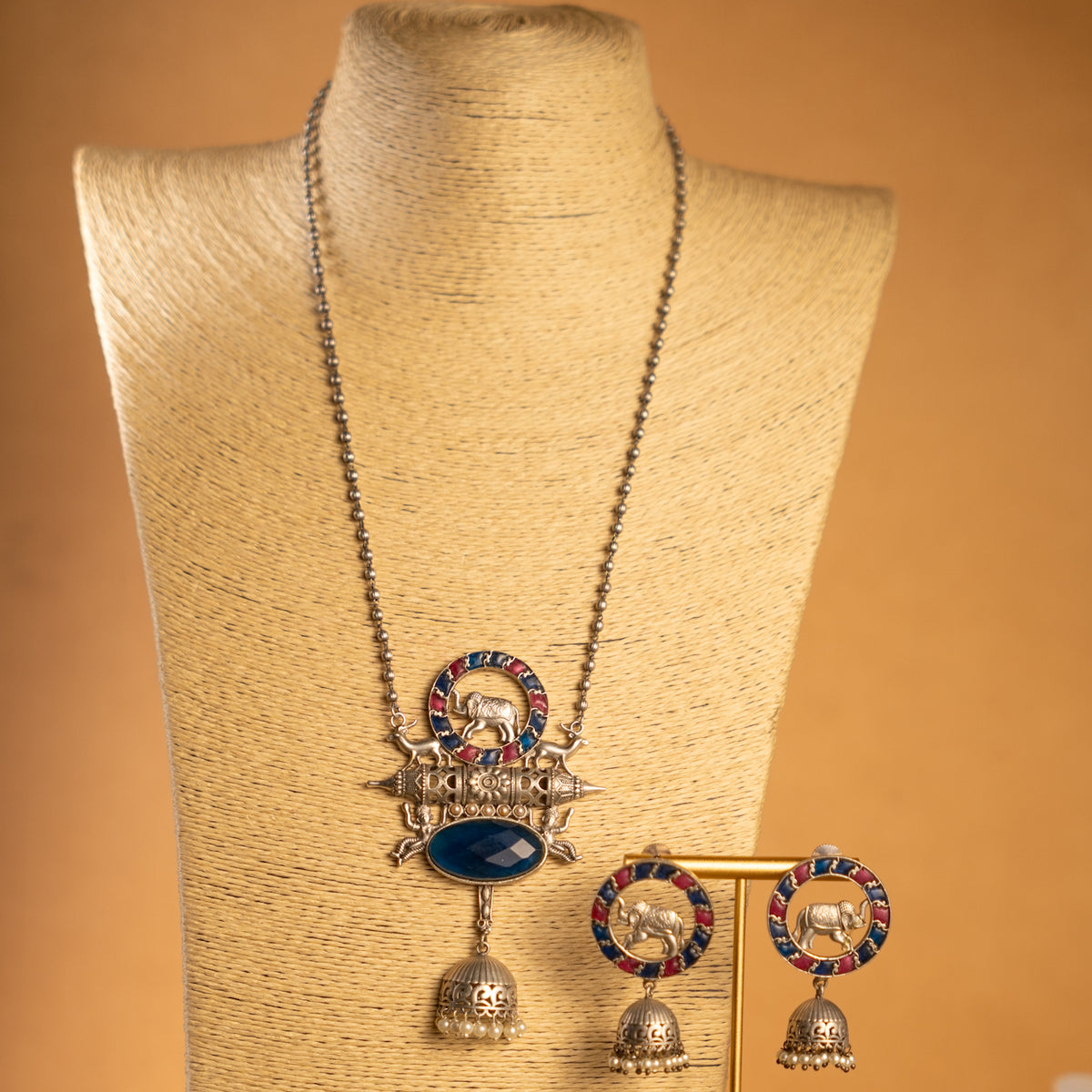 RYLEE BIJOUX FAUX SILVER SEMI HANDMADE NECKLACE/MALAS WITH EARRING NL312