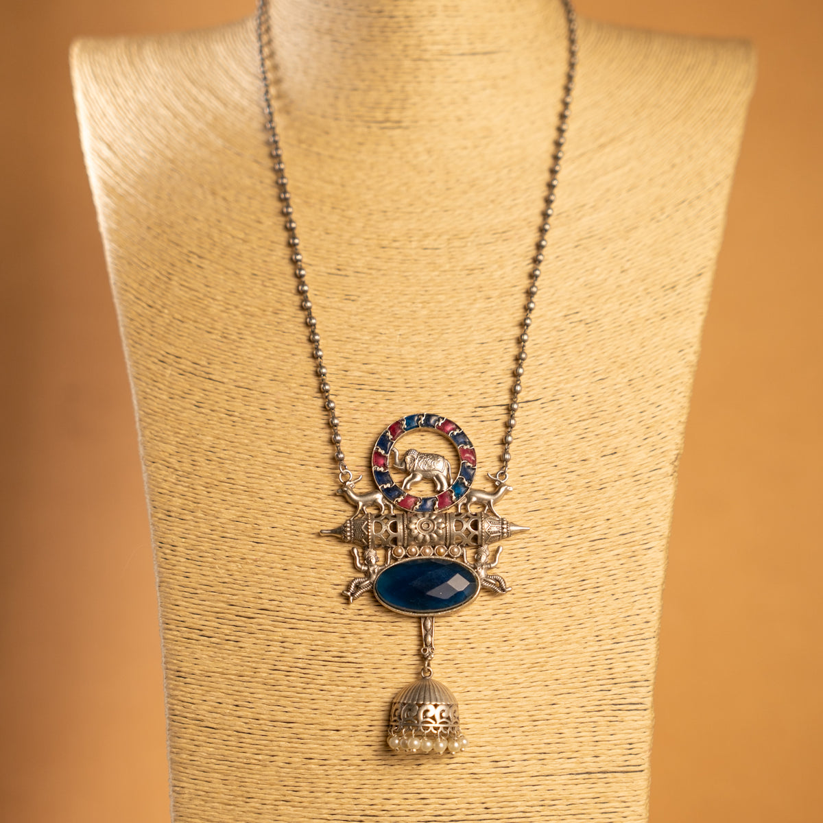 RYLEE BIJOUX FAUX SILVER SEMI HANDMADE NECKLACE/MALAS WITH EARRING NL312