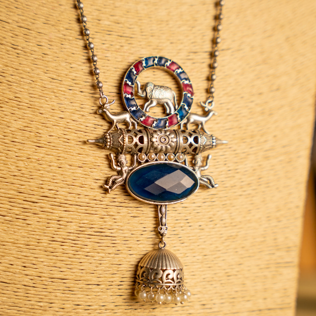 RYLEE BIJOUX FAUX SILVER SEMI HANDMADE NECKLACE/MALAS WITH EARRING NL312