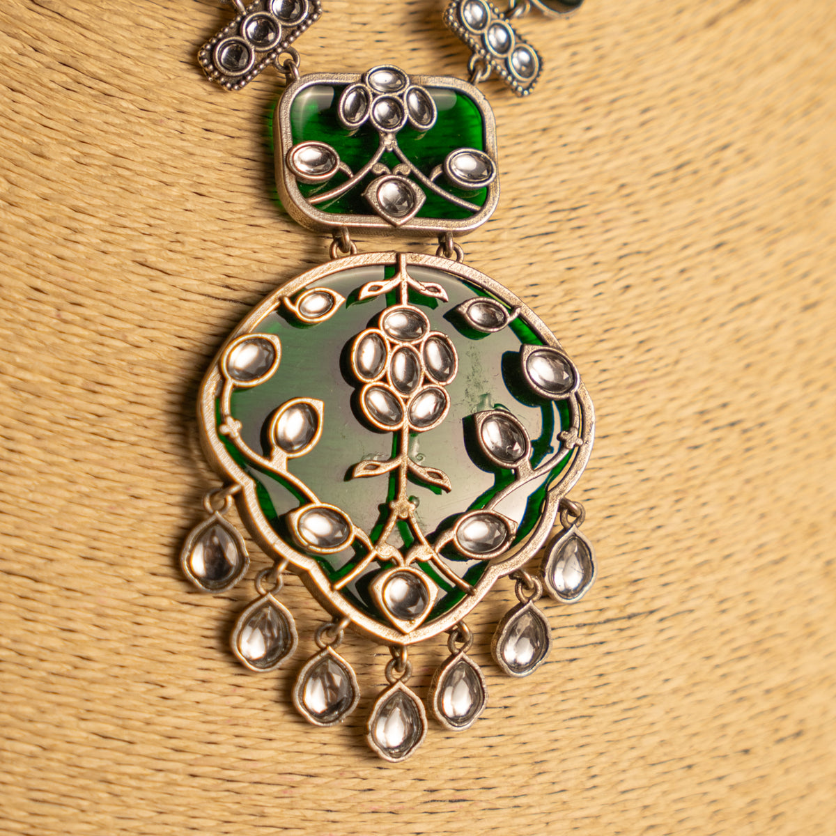 AYLA BIJOUX FAUX SILVER SEMI HANDMADE NECKLACE/MALAS WITH EARRING NL311