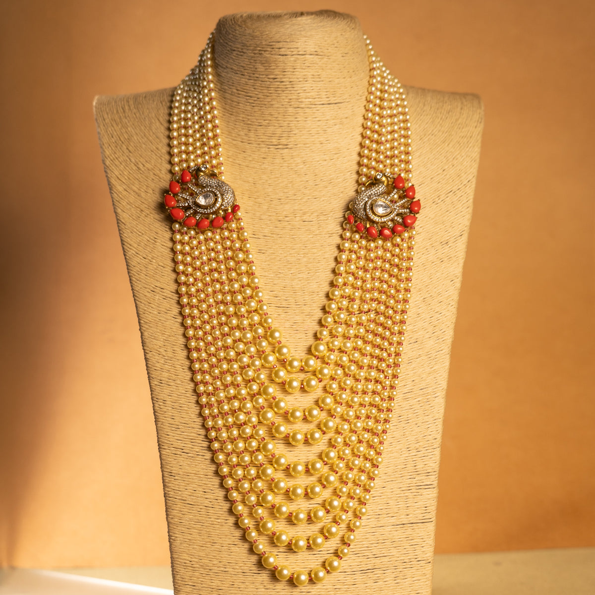 CHARVI POLKI STONE AND PRECIOUS STONE HANDMADE PEARL MALA/NECKLACE WITH EARRING NL310
