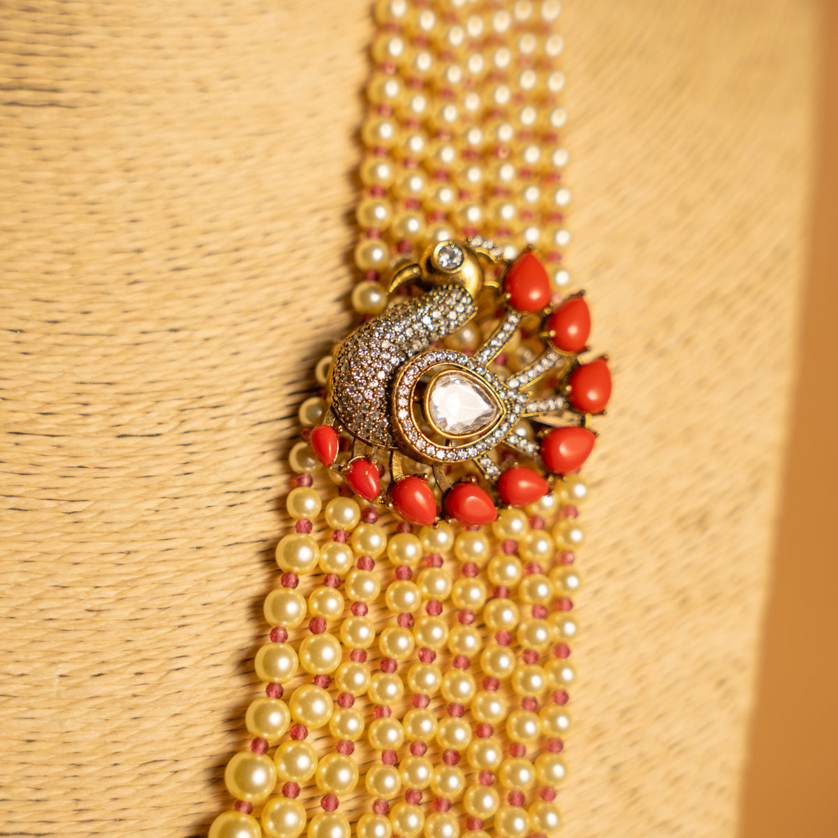 CHARVI POLKI STONE AND PRECIOUS STONE HANDMADE PEARL MALA/NECKLACE WITH EARRING NL310