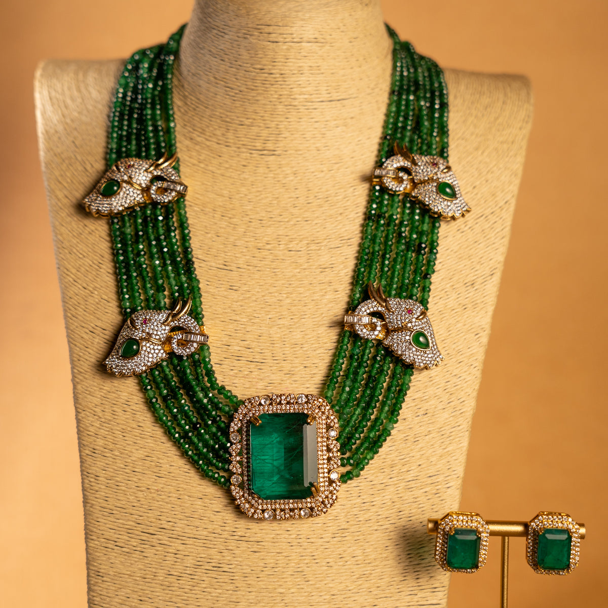 EVA DOUBLET STONE ONEX BEADS POLKI AND AD STONE BRIDAL HANDMADE NECKLACE WITH EARRING NL309