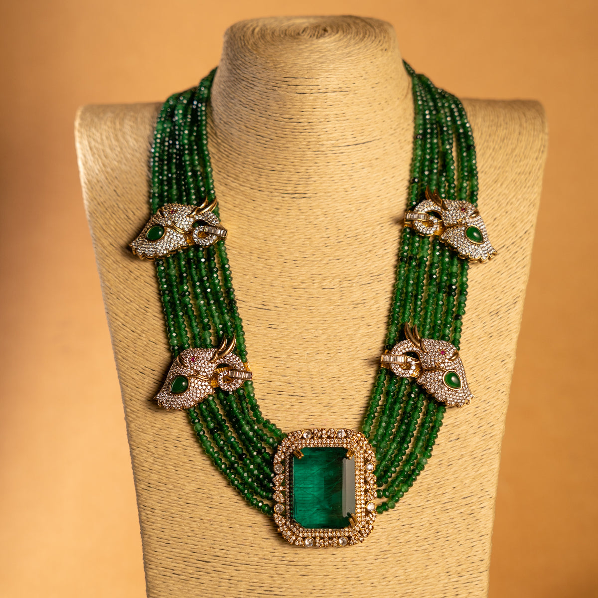 EVA DOUBLET STONE ONEX BEADS POLKI AND AD STONE BRIDAL HANDMADE NECKLACE WITH EARRING NL309