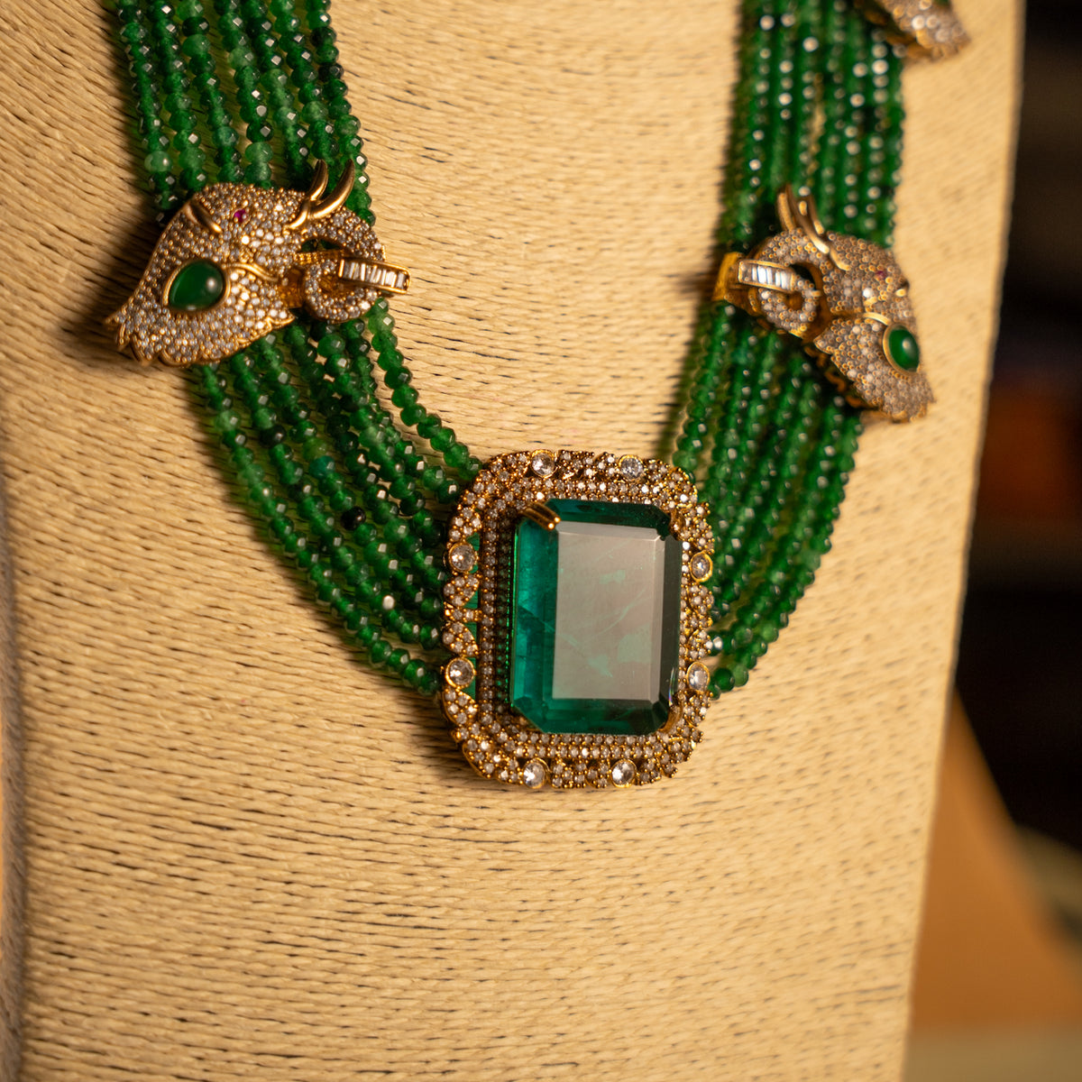 EVA DOUBLET STONE ONEX BEADS POLKI AND AD STONE BRIDAL HANDMADE NECKLACE WITH EARRING NL309