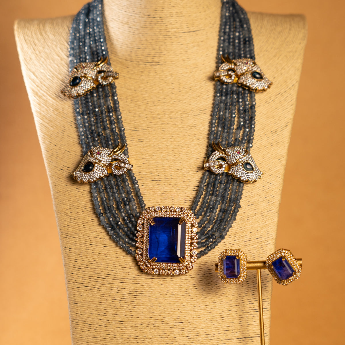 EVA DOUBLET STONE ONEX BEADS POLKI AND AD STONE BRIDAL HANDMADE NECKLACE WITH EARRING NL309