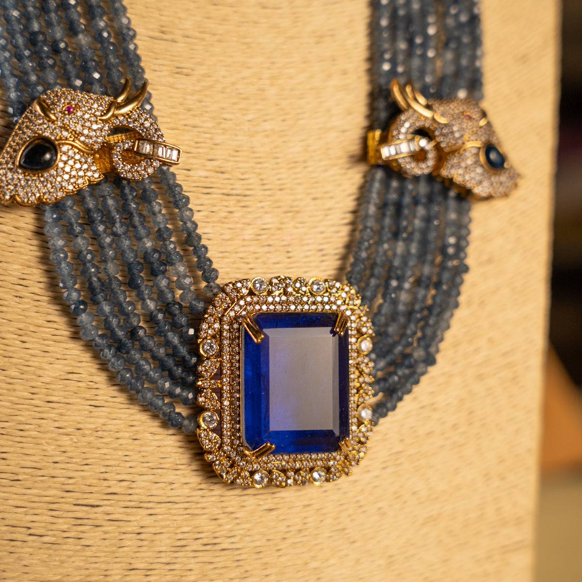 EVA DOUBLET STONE ONEX BEADS POLKI AND AD STONE BRIDAL HANDMADE NECKLACE WITH EARRING NL309