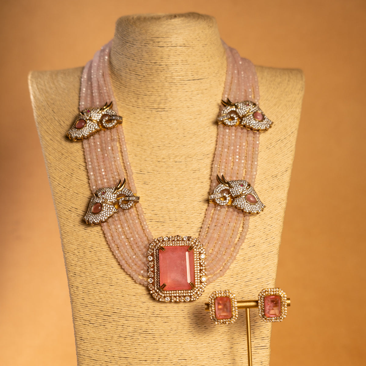 EVA DOUBLET STONE ONEX BEADS POLKI AND AD STONE BRIDAL HANDMADE NECKLACE WITH EARRING NL309