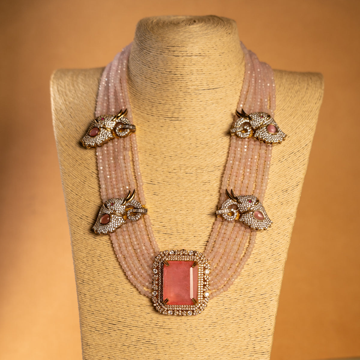 EVA DOUBLET STONE ONEX BEADS POLKI AND AD STONE BRIDAL HANDMADE NECKLACE WITH EARRING NL309