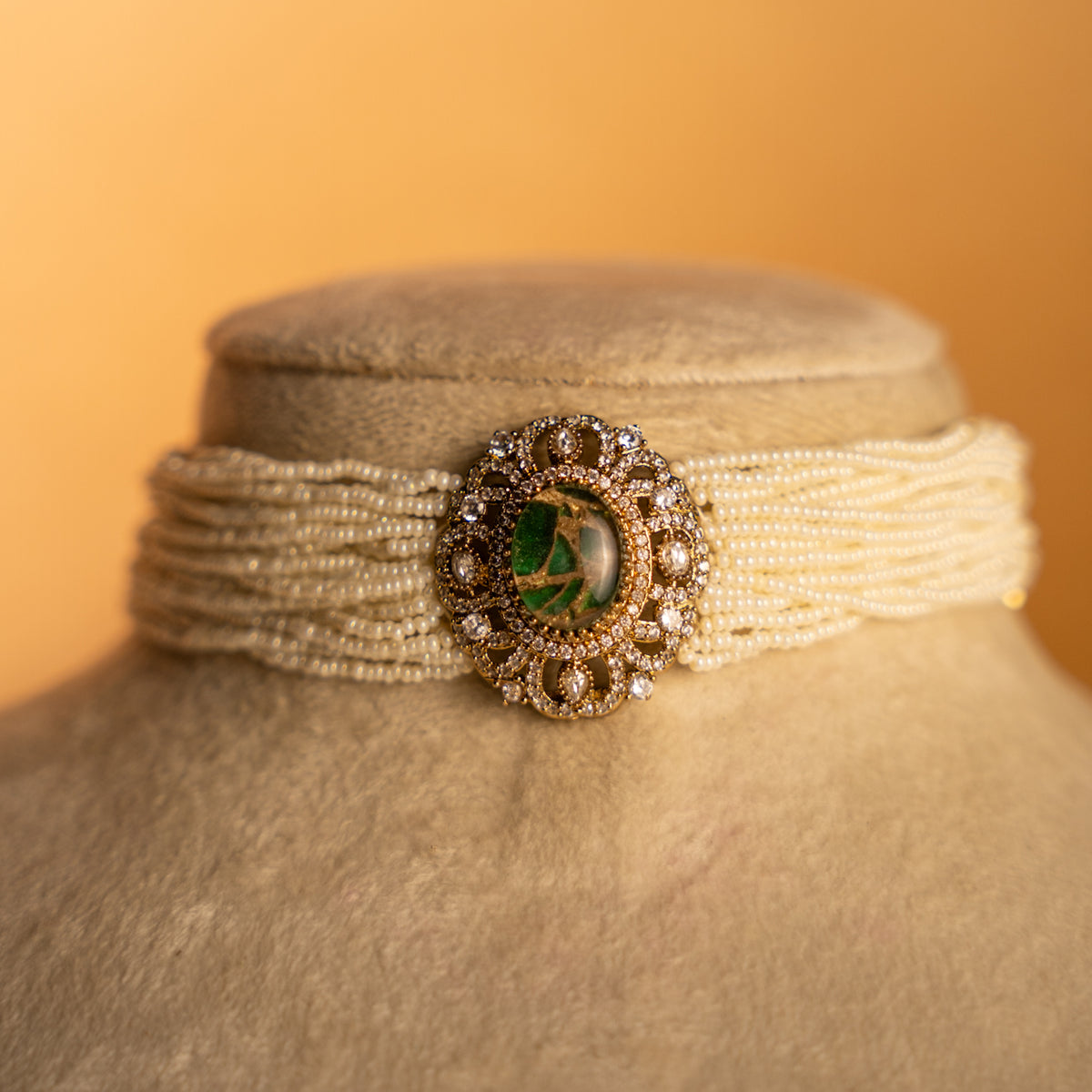 EVELYN BRIDAL PREMIUM DOUBLET AND POLKI STONE SEMI HANDMADE CHOKER WITH EARRING CH523