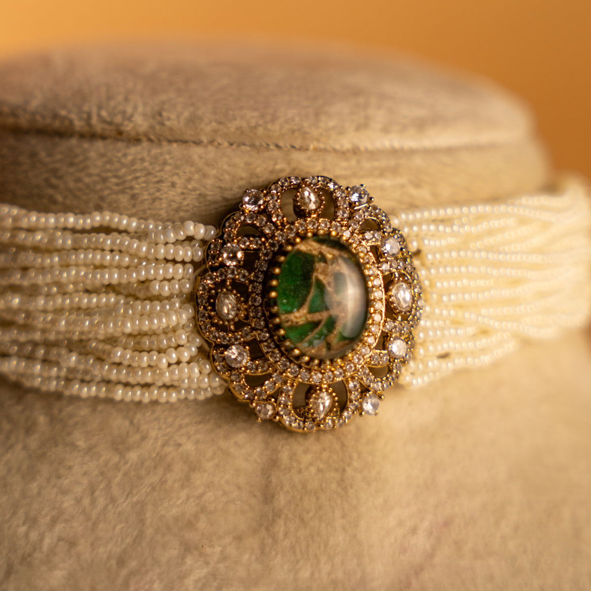 EVELYN BRIDAL PREMIUM DOUBLET AND POLKI STONE SEMI HANDMADE CHOKER WITH EARRING CH523