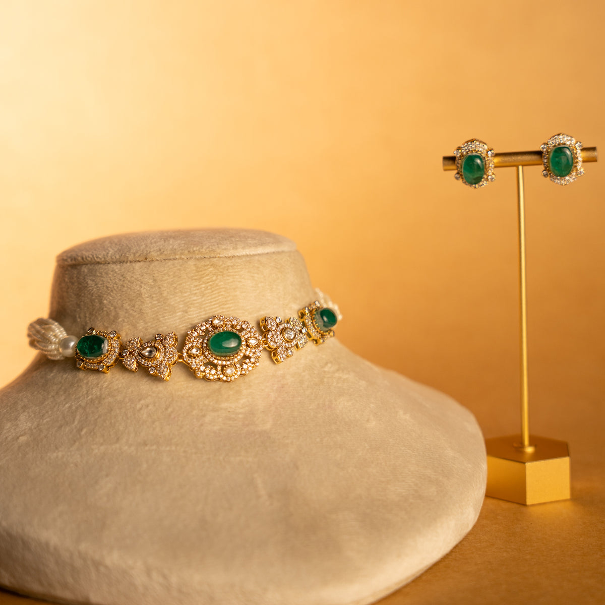 SONY BRIDAL PREMIUM DOUBLET STONE HANDMADE CHOKER WITH EARRING CH521