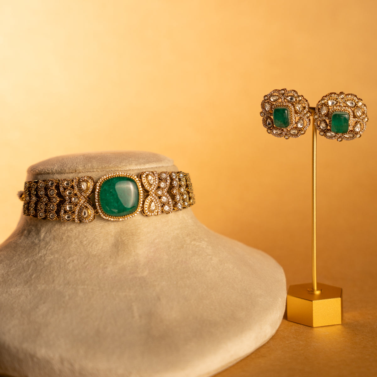 AMELIA BRIDAL PREMIUM DOUBLET AND POLKI STONE SEMI HANDMADE CHOKER WITH EARRING CH520