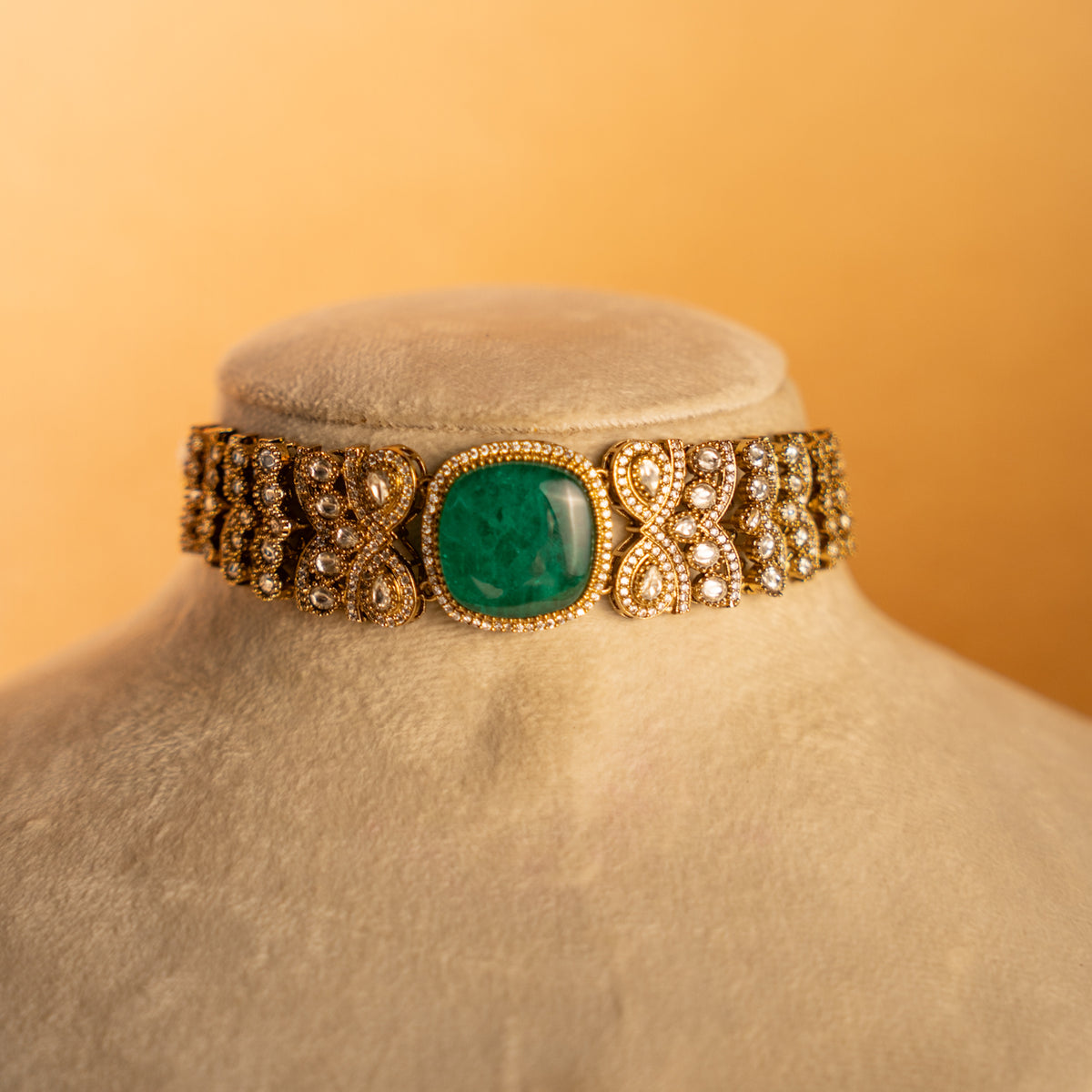 AMELIA BRIDAL PREMIUM DOUBLET AND POLKI STONE SEMI HANDMADE CHOKER WITH EARRING CH520