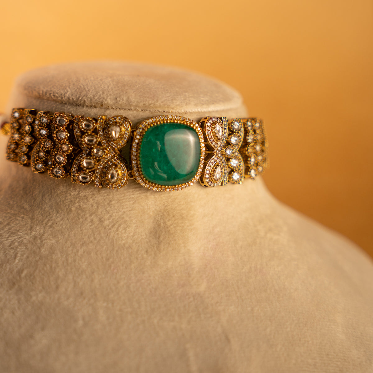 AMELIA BRIDAL PREMIUM DOUBLET AND POLKI STONE SEMI HANDMADE CHOKER WITH EARRING CH520