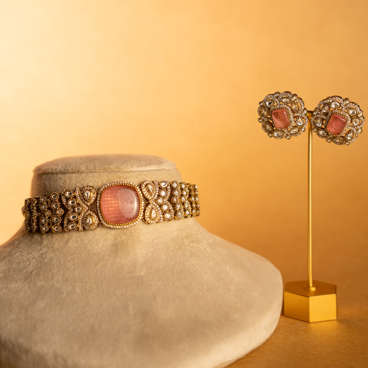 AMELIA BRIDAL PREMIUM DOUBLET AND POLKI STONE SEMI HANDMADE CHOKER WITH EARRING CH520