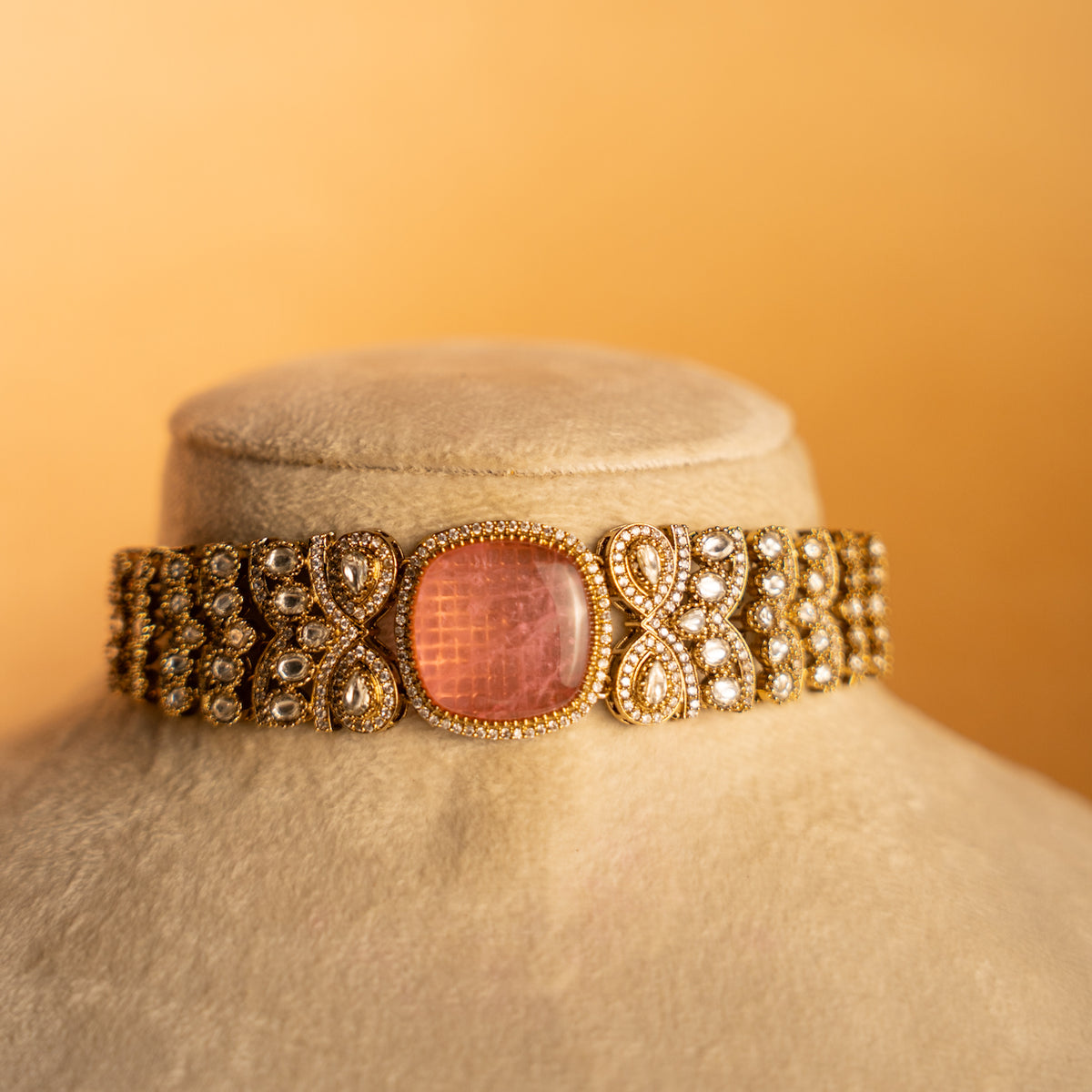 AMELIA BRIDAL PREMIUM DOUBLET AND POLKI STONE SEMI HANDMADE CHOKER WITH EARRING CH520