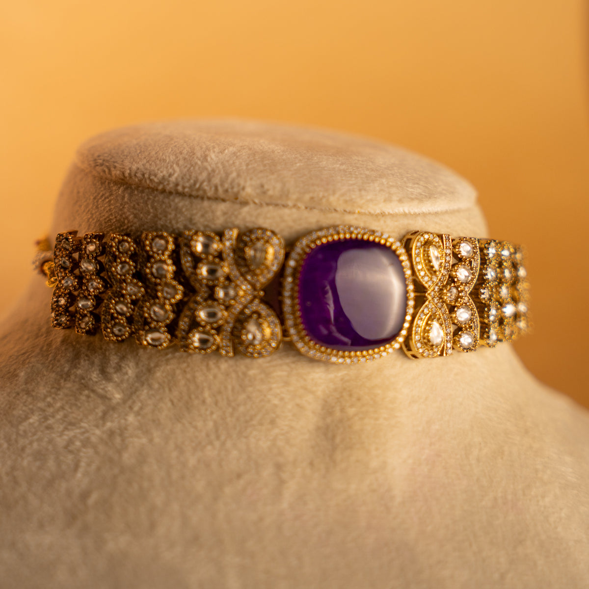 AMELIA BRIDAL PREMIUM DOUBLET AND POLKI STONE SEMI HANDMADE CHOKER WITH EARRING CH520