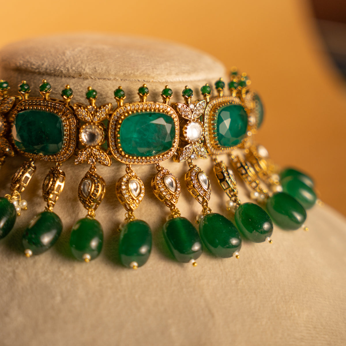 LUNA BRIDAL PREMIUM DOUBLET AND POLKI STONE  SEMI HANDMADE  CHOKER WITH EARRING CH519