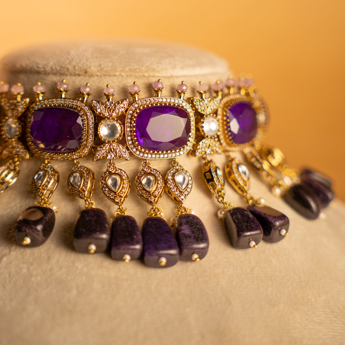 LUNA BRIDAL PREMIUM DOUBLET AND POLKI STONE  SEMI HANDMADE  CHOKER WITH EARRING CH519