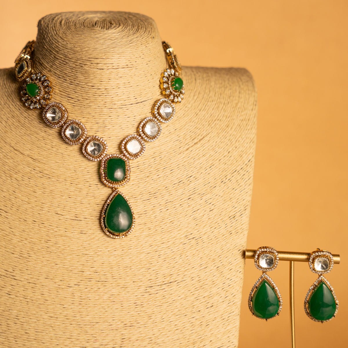 DESIKA BRIDAL PREMIUM DOUBLET AND POLKI STONE HANDMADE NECKLACE WITHE WITH EARRING NL302