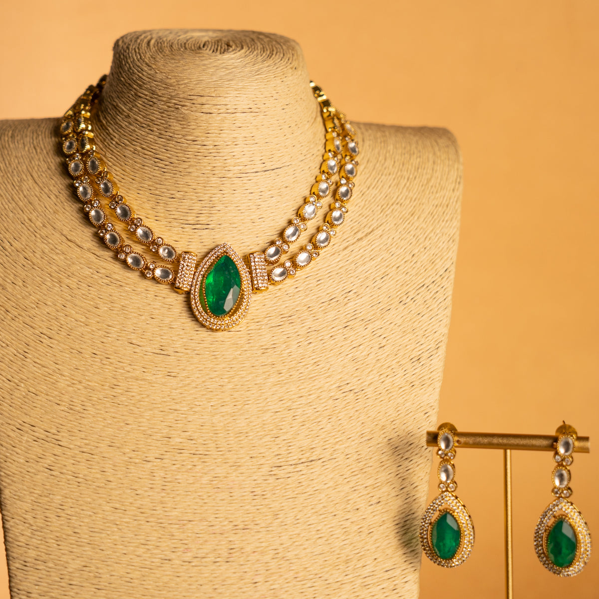 TRIZA BRIDAL PREMIUM DOUBLET AND POLKI STONE HANDMADE NECKLACE WITH EARRING NL301