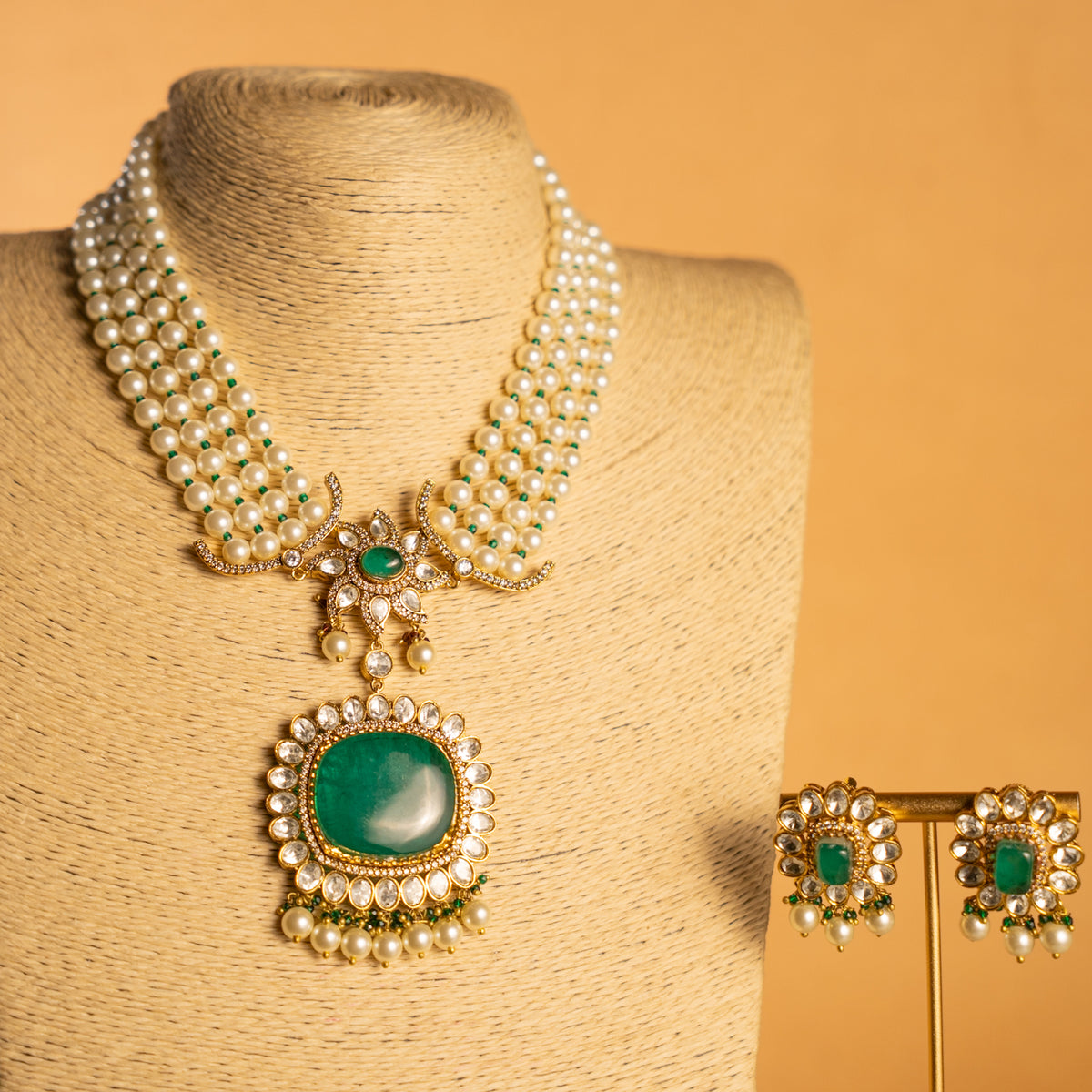 VINIKA DOUBLET STONE HANDMADE PEARL BIJOUX PREMIUM NECKLACE WITH EARRING NL299