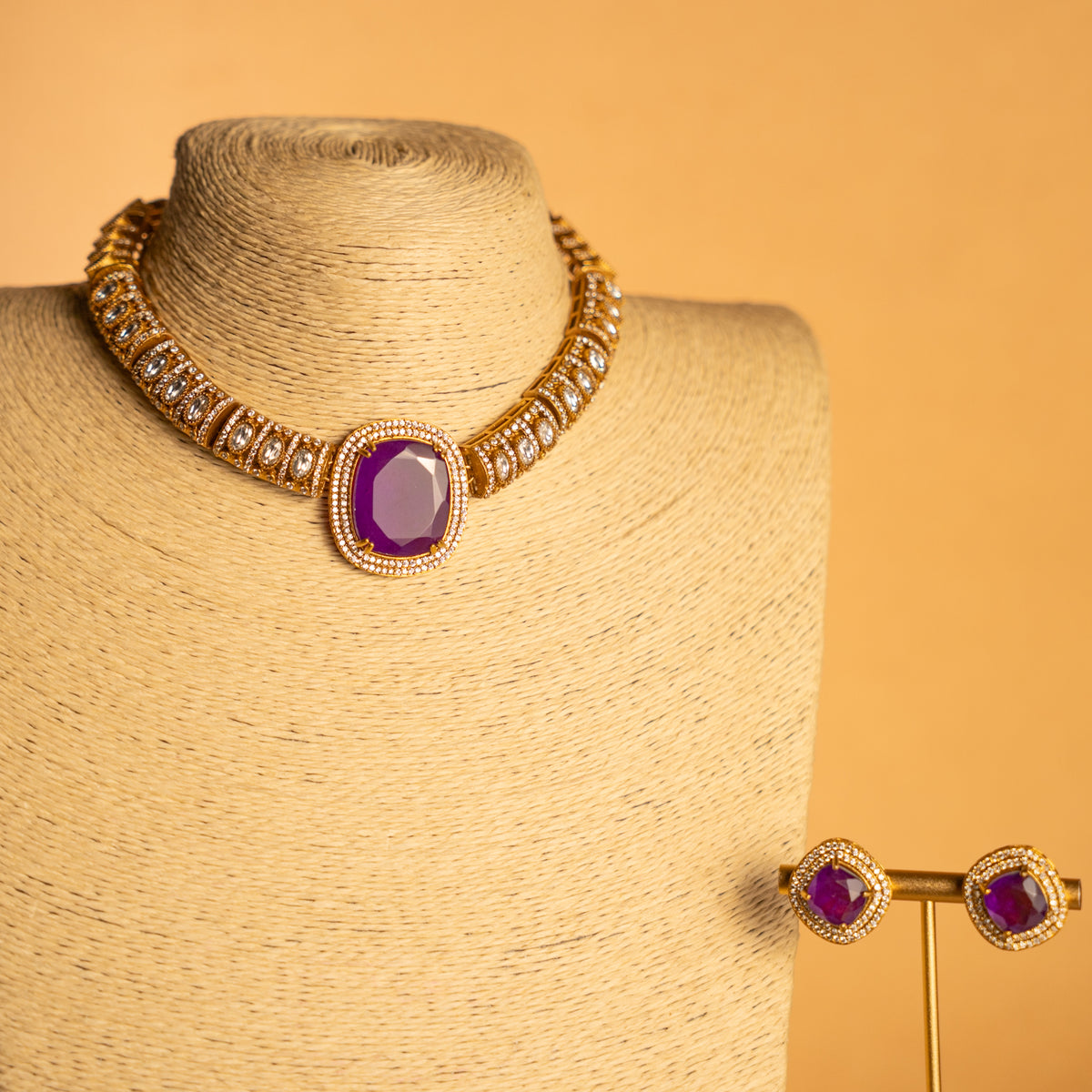 MOXIE DOUBLET AND POLKI STONE HANDMADE  BIJOUX PREMIUM NECKLACE WITH EARRING NL300