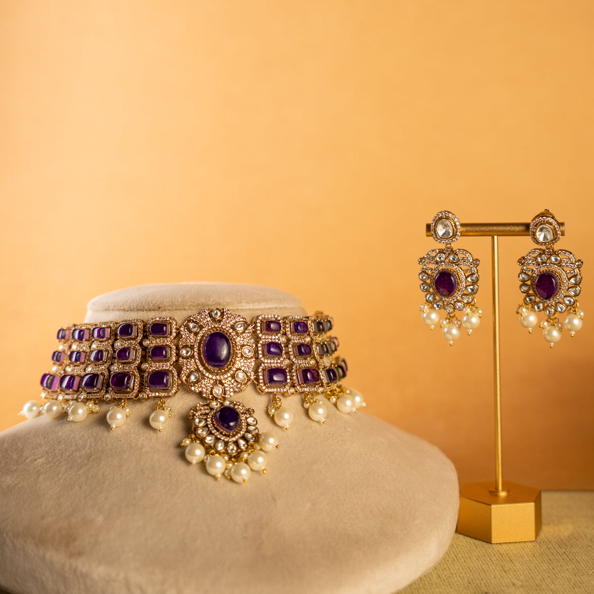 KIYANA BRIDAL PREMIUM DOUBLET STONE HANDMADE NECKLACE WITH EARRING  NL298