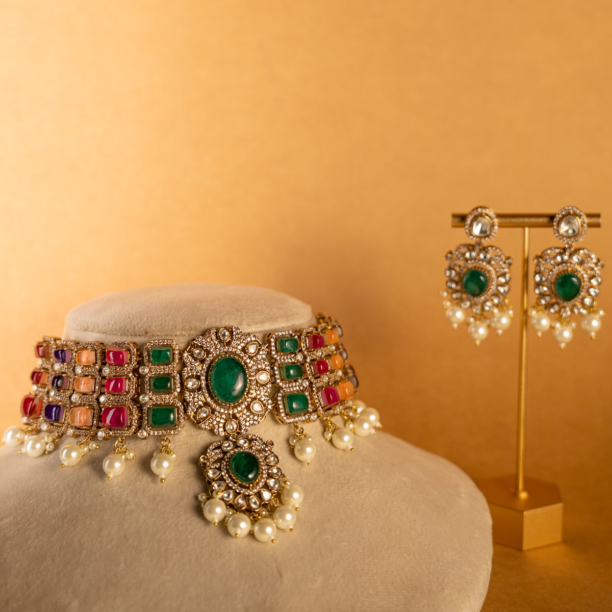 KIYANA BRIDAL PREMIUM DOUBLET STONE HANDMADE NECKLACE WITH EARRING  NL298