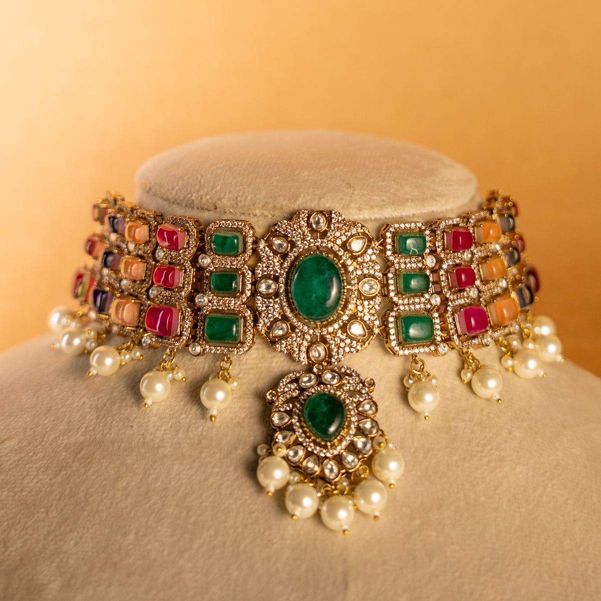 KIYANA BRIDAL PREMIUM DOUBLET STONE HANDMADE NECKLACE WITH EARRING  NL298