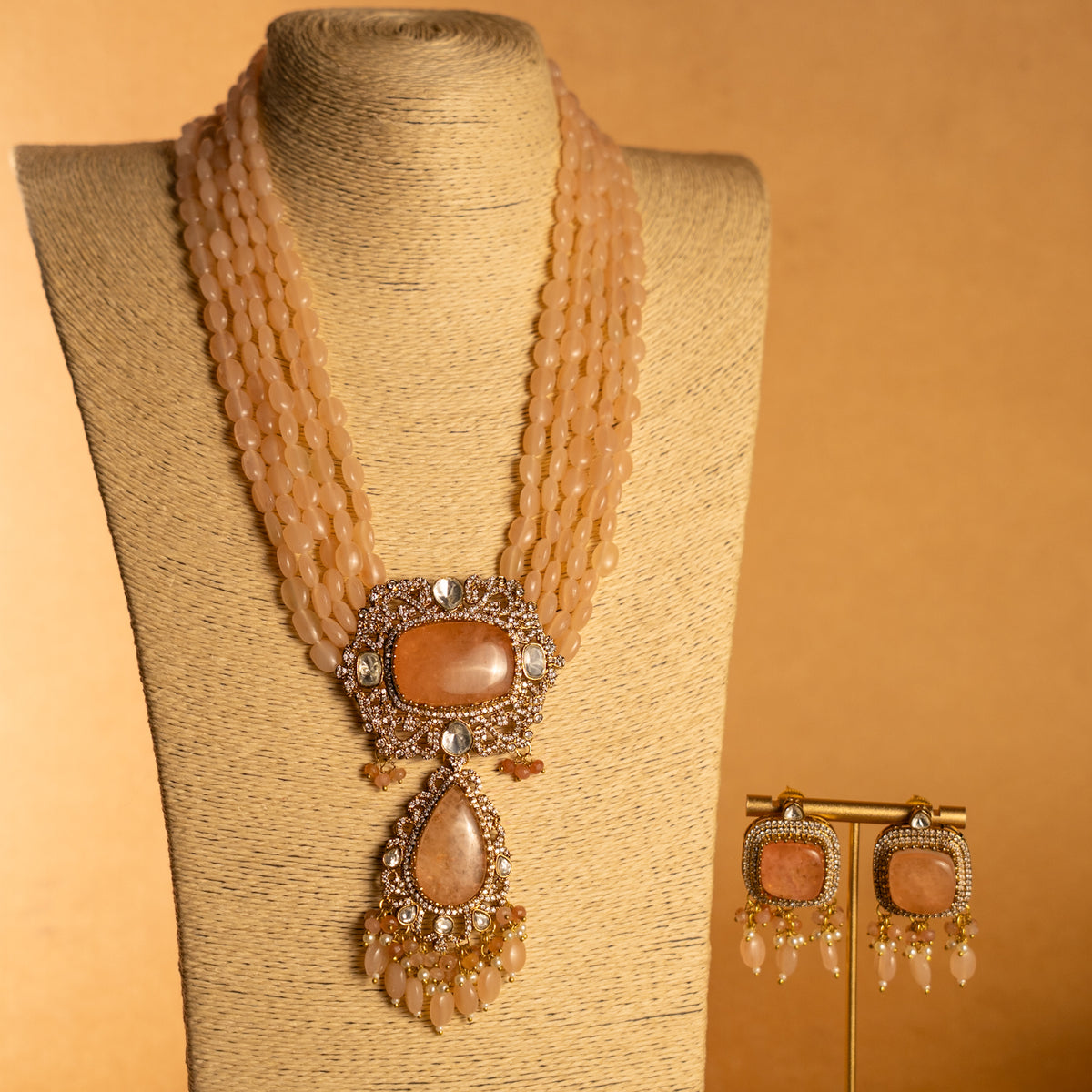 TINIYA BRIDAL PREMIUM DOUBLET STONE POLKI HANDMADE NECKLACE WITH EARRING NL297